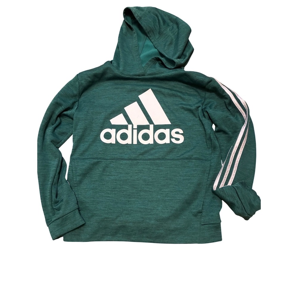 Adidas Green Heathered Fleece Hoodie Sweatshirt Big Logo Girls L 14/16 Womens XS